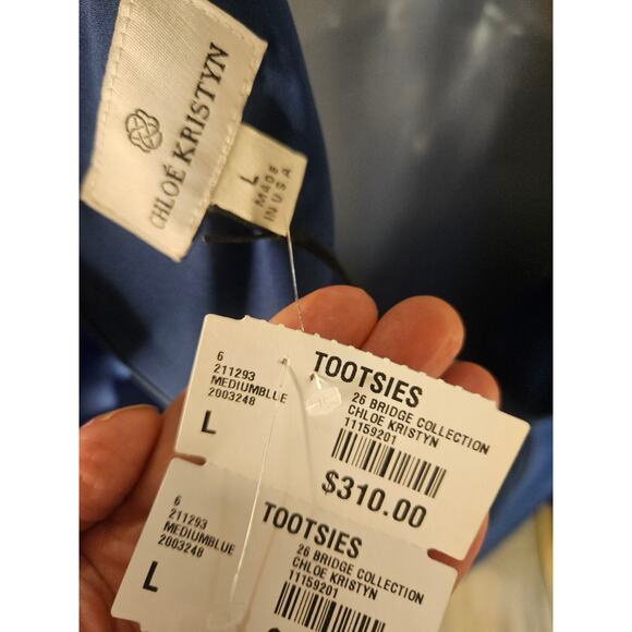 Chloe Kristyn Blue Mini Sheath Dress Bell Sleeves Lined NWT Sz L - Picture 10 of 12